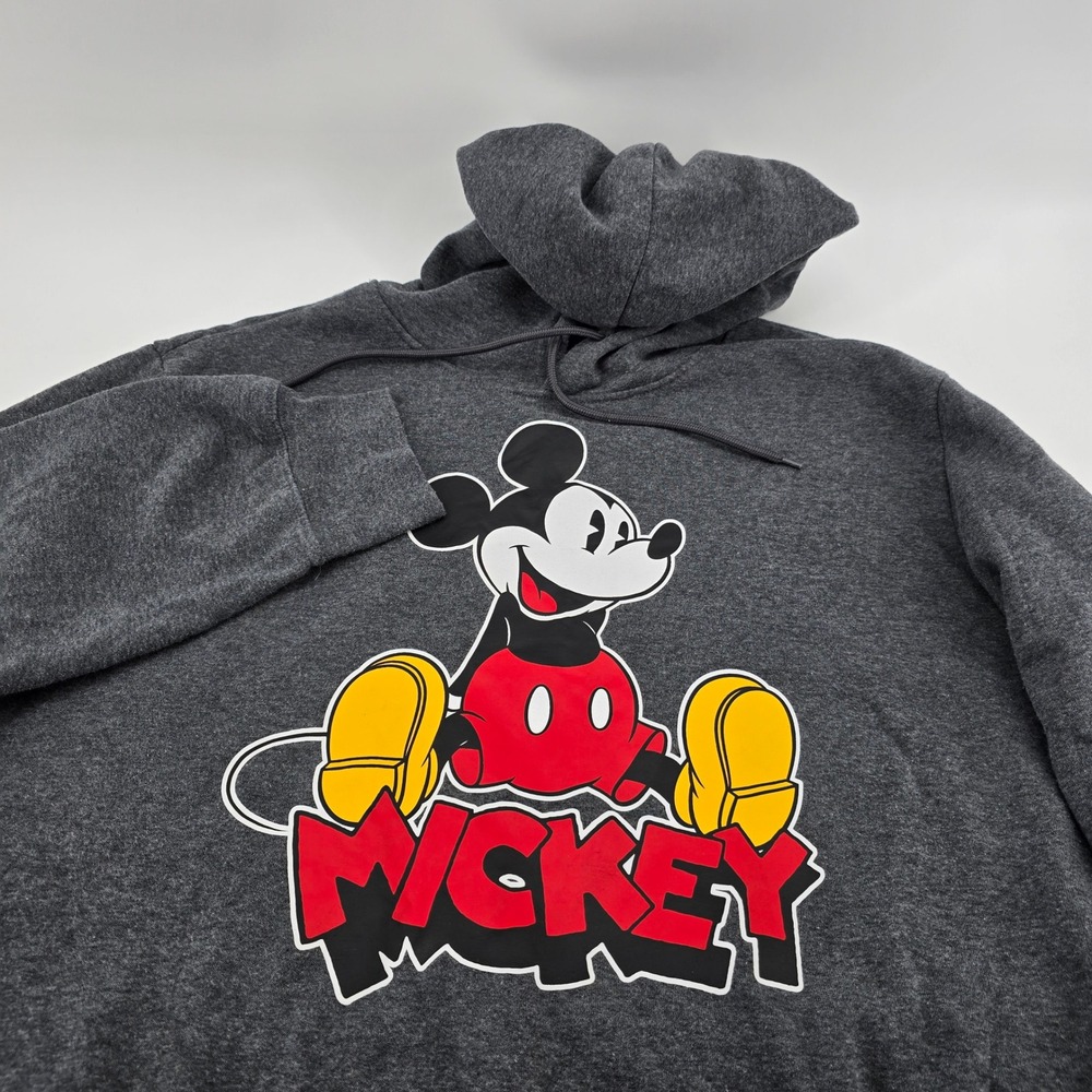 Disney Mickey Mouse Hoodie Mens Graphic Pullover Charcoal Gray 2XL